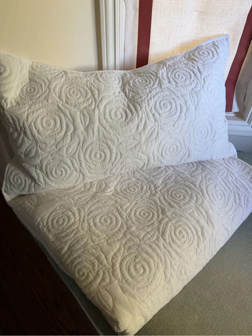 LoveShackFancy Cream Quilted Rosette Bedspread with Floral Accents